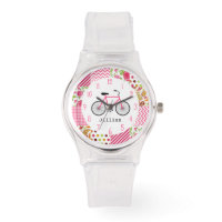 Pink Bicycle & Patchwork Pattern Watch