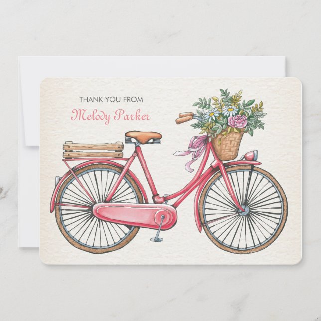Pink Bicycle Personalised Notecard (Front)