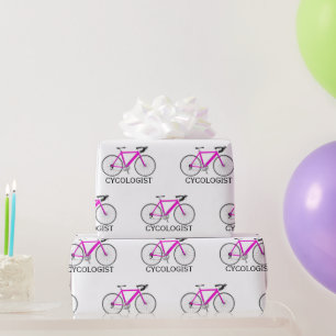 Pink Bicycle with Cycologist Text on White Wrapping Paper