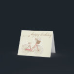 Pink Bicycle with Terrier Happy Birthday Card<br><div class="desc">Vintage Pink Bicycle Happy Birthday Card  
 Illustration of a vintage pink bicycle with a white terrier and a Paris backdrop. This cute and whimsical card will be perfect for vintage and Paris themed parties.</div>