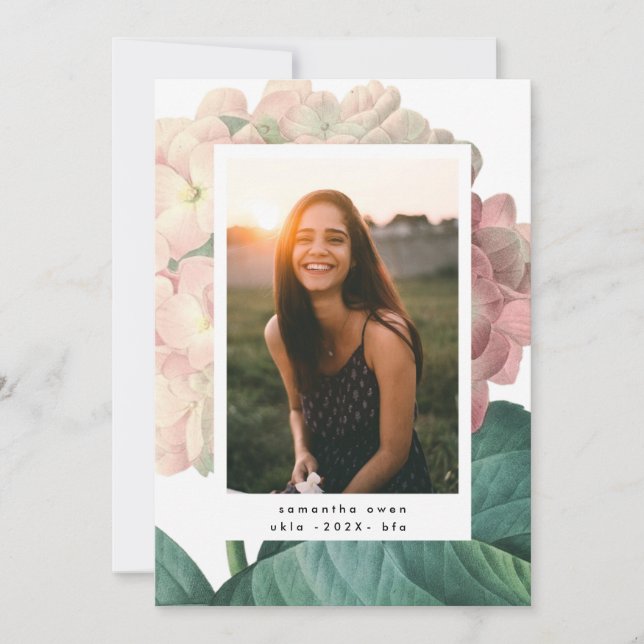 Pink Big Flower Photo University Grad Announcement (Front)