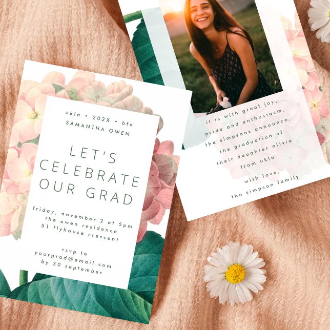 Pink Big Flower Photo University Grad Invitation (Creator Uploaded)
