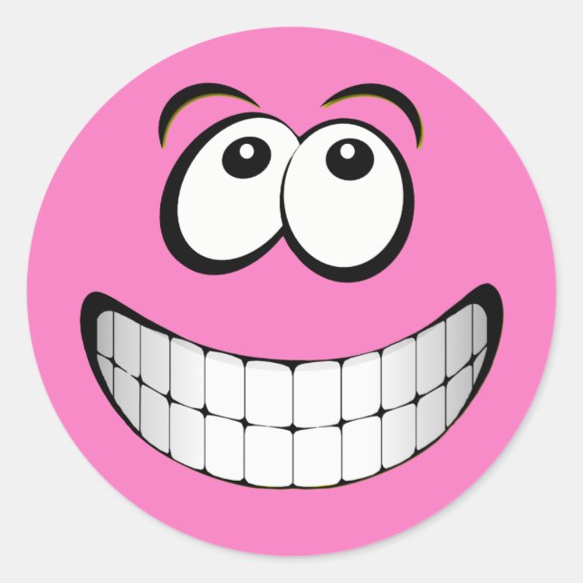 Pink Big Grin Face Classic Round Sticker (Front)