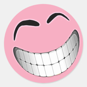 Pink Big Grin Face Classic Round Sticker
