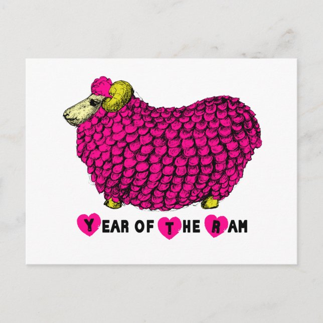 Pink Big Ram Chinese New Year Zodiac Postcard (Front)