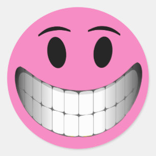 Pink Big Smile Face Classic Round Sticker