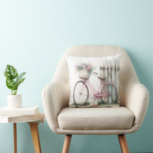 Pink Bike and White Cat Cushion