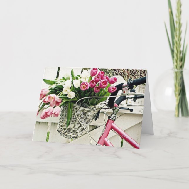 PINK BIKE/FLOWERS-HAPPY BIRTHDAY=HAPPY ME CARD (Front)