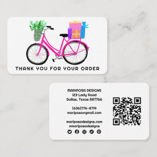 Pink Bike Gifts Customer Order Thank You QR Code  Business Card