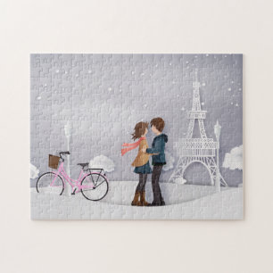 Pink Bike Paris Couple Jigsaw Puzzle