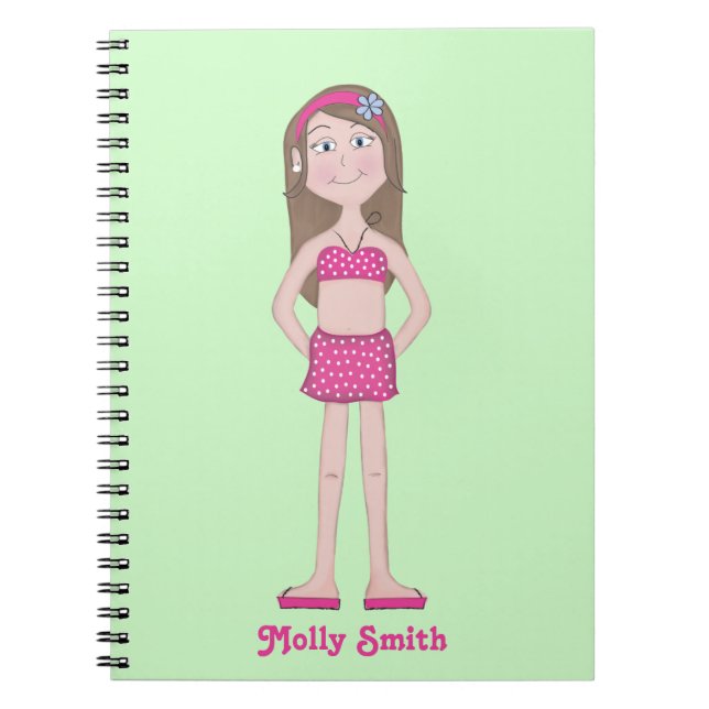 Pink Bikini, fair skin with brunette and blue eyes Notebook (Front)