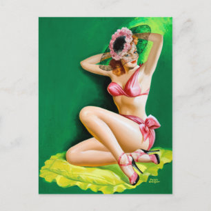 Pink Bikini Pin Up Postcard