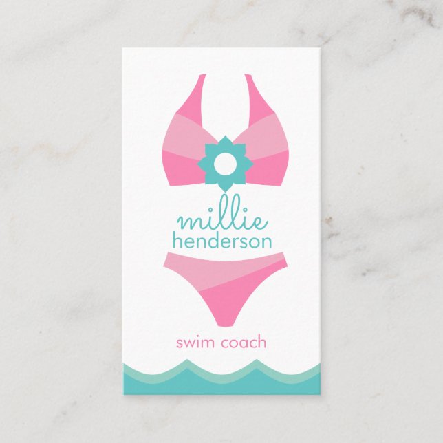Pink Bikini Swimsuit Business or Contact Cards (Front)