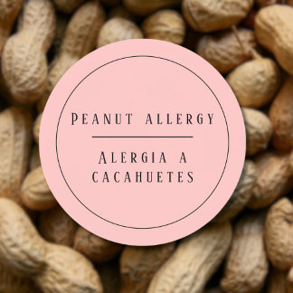 Pink Bilingual Peanut Allergy Alert Spanish Classic Round Sticker