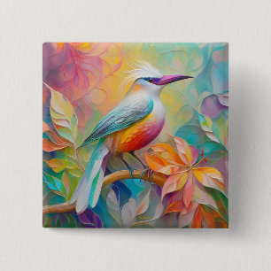 Pink Billed Red Breasted Fantasy Bird 15 Cm Square Badge