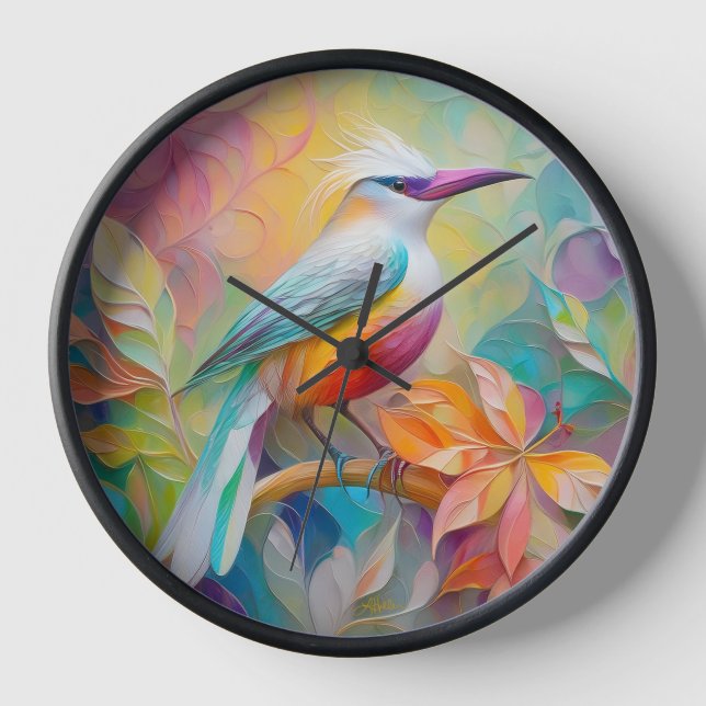 Pink Billed Red Breasted Fantasy Bird Clock (Front)
