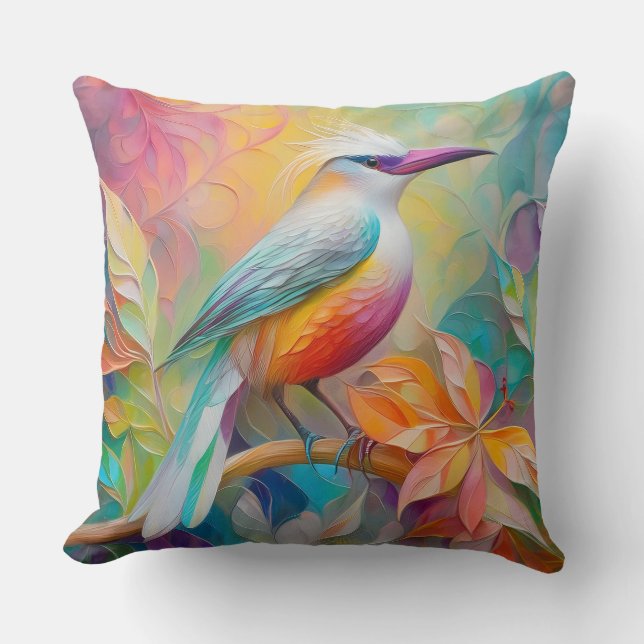 Pink Billed Red Breasted Fantasy Bird Cushion (Front)