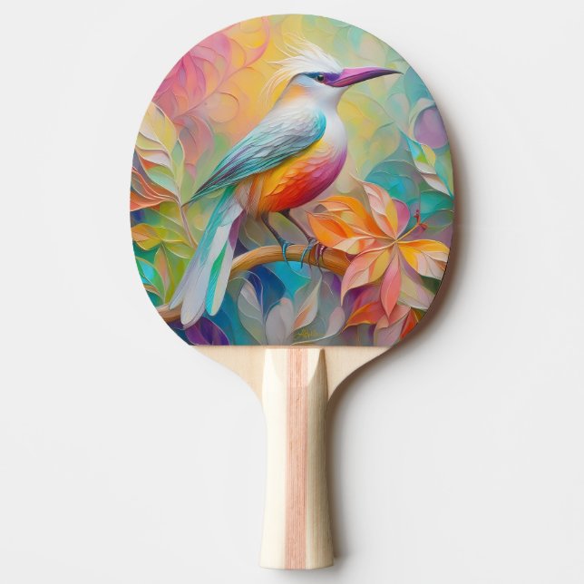 Pink Billed Red Breasted Fantasy Bird Ping Pong Paddle (Front)