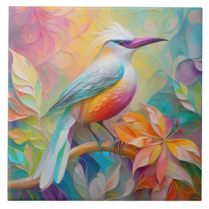 Pink Billed Red Breasted Fantasy Bird Tile