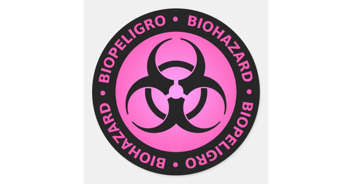Pink Biohazard Classic Round Sticker | Zazzle