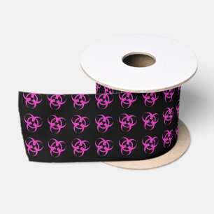 Pink Biohazard Symbol Pattern Satin Ribbon