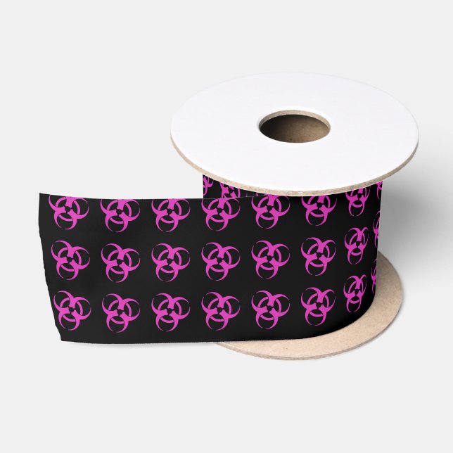 Pink Biohazard Symbol Pattern Satin Ribbon (Spool)