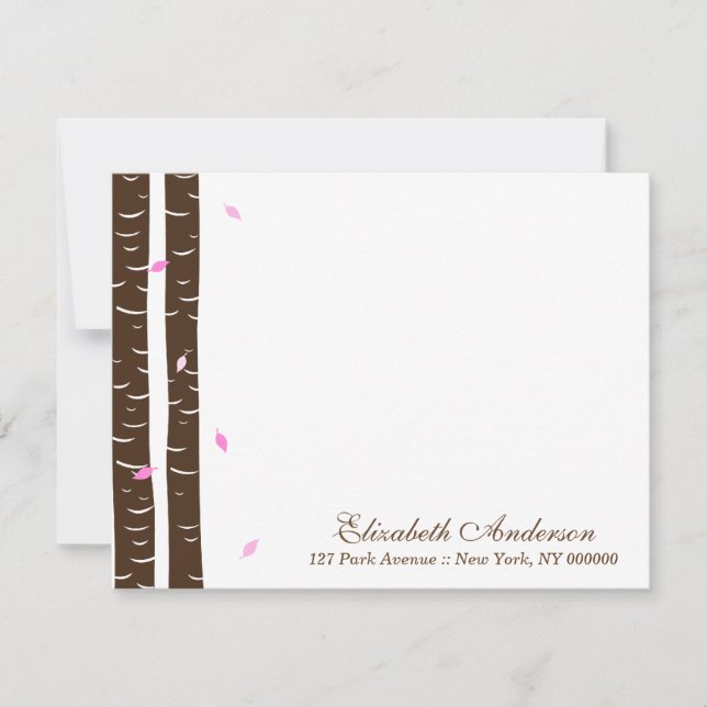 Pink Birch Trees Flat Note Cards (Front)