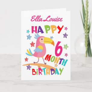 Pink Bird 6 Month Birthday Card