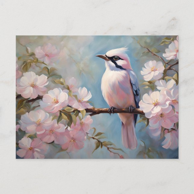 Pink Bird and Cherry Blossom Flowers  Postcard (Front)