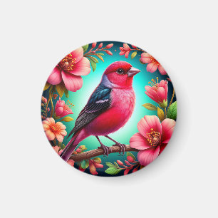 Pink Bird And Pink Flowers Fridge Decor Bird Lover Magnet