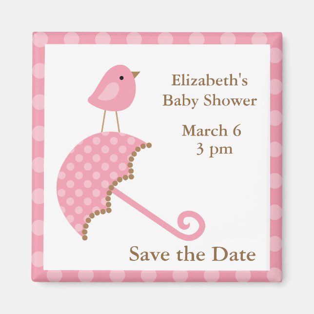 Pink Bird and Umbrella Magnet (Front)