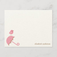 Pink Bird and Umbrella Thank You Cards