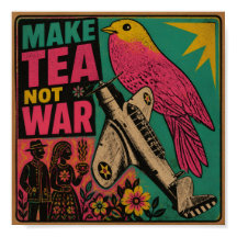 Pink Bird and Vintage Plane Make Tea Not War
