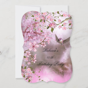 Pink Bird Asian Blossom Birthday Party Invitation