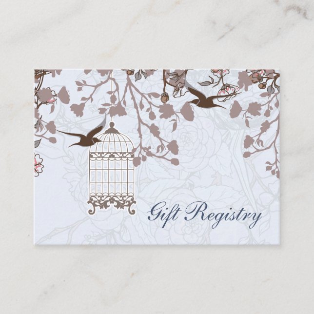 pink bird cage, love birds Gift registry  Cards (Front)
