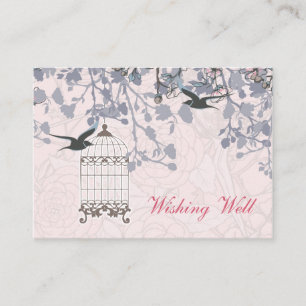 Pink bird cage, love birds wishing well cards