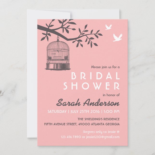 Pink Bird Cage Rustic Bridal Shower Invitation (Front)