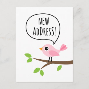 Pink bird change of address moving announcement postcard