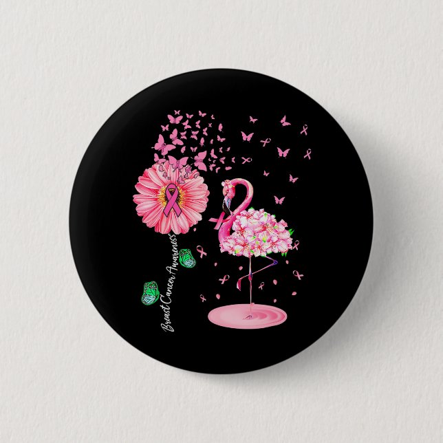 Pink Bird Flamingo Breast Cancer Awareness 6 Cm Round Badge (Front)
