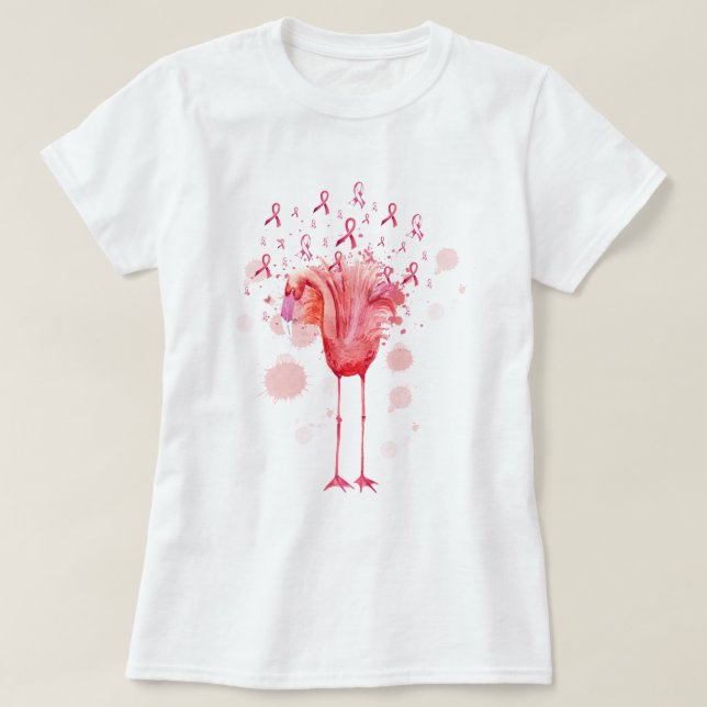 Pink Bird Flamingo Breast Cancer Awareness T-Shirt (Design Front)