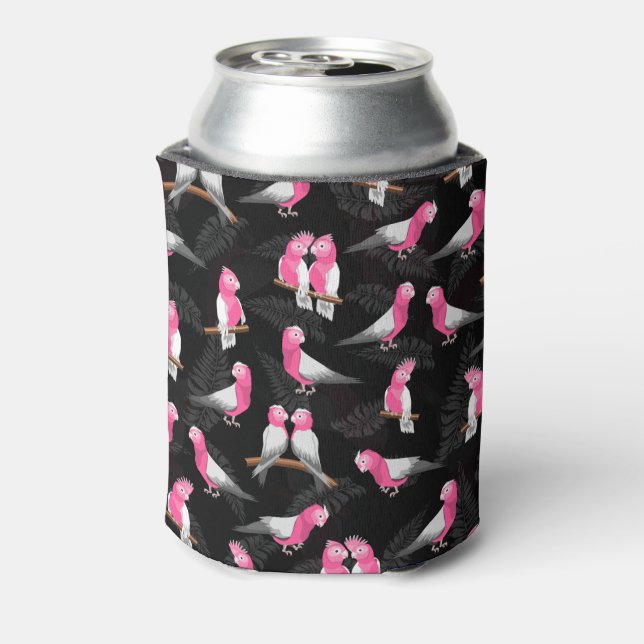 Pink bird galah cockatoo pattern can cooler (Can Back)