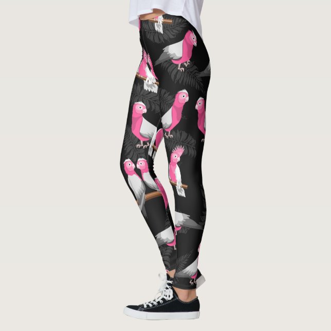 Pink bird galah cockatoo pattern leggings (Left)
