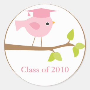 Pink Bird Graduation Classic Round Sticker