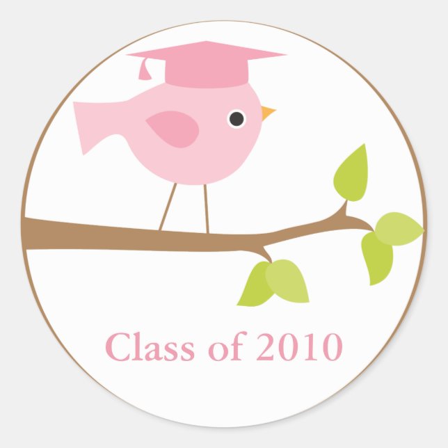 Pink Bird Graduation Classic Round Sticker (Front)