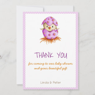 Pink Bird Hatching Baby Shower Thank You Card