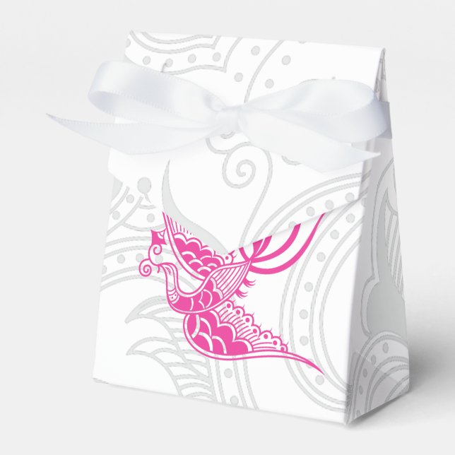Pink Bird & Henna Swirl Favour Box (Front Side)