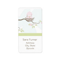 Pink Bird in Nest Postcard Return Address Label