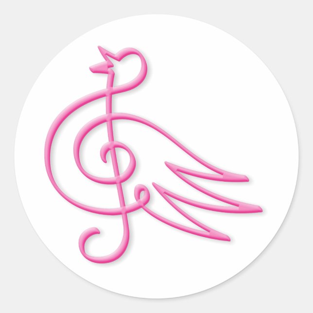 Pink bird music classic round sticker (Front)