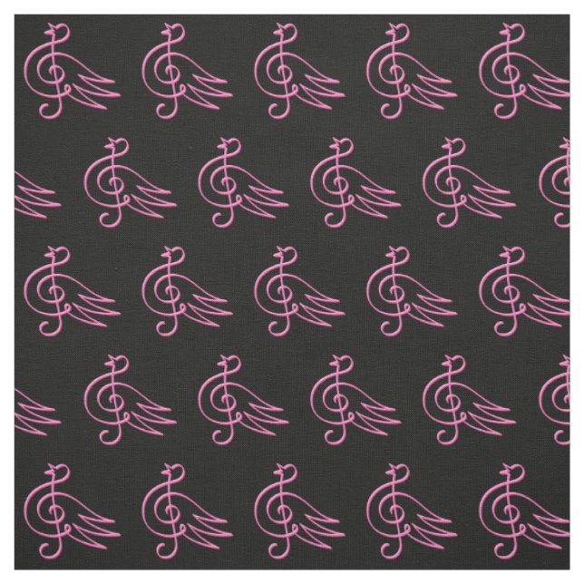 Pink Bird Music Pattern Fabric (Swatch)