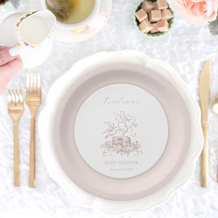 Pink Bird Nest Baby Shower Paper Plate